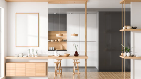 آشپزخانه مدرن با کابینت سفید