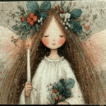 تصویر فرشته کریسمسی با شمع و تاج گل