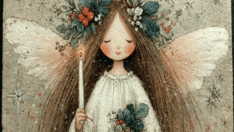 تصویر فرشته کریسمسی با شمع و تاج گل