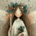 تصویر فرشته کریسمسی با شمع و تاج گل